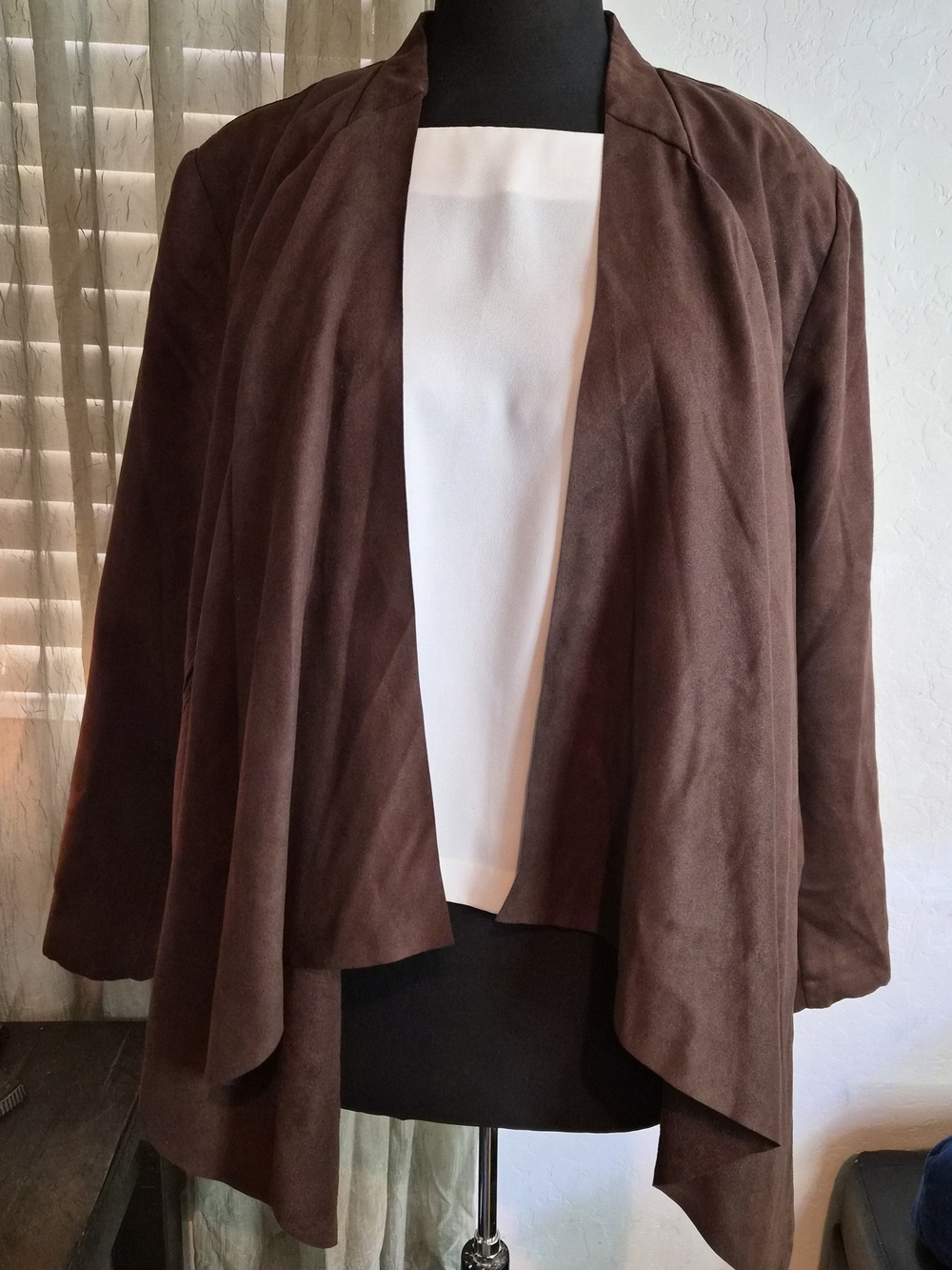 Vintage Fashion Bug Chocolate Brown Faux Suede
Drape Front Jacket EUC #0405 - Picture 2 of 9
